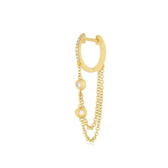 EF Collection Pillow Chain Diamond Mini Huggie Earring - Picture 1 of 9